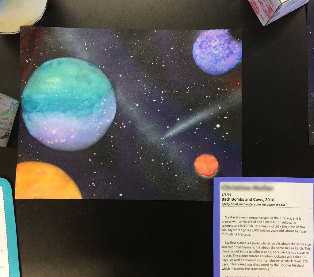 FaberScience's tweet photo. Exoplanet paintings finished just in time for Open House! @phmustangs https://t.co/g8xfvwV665