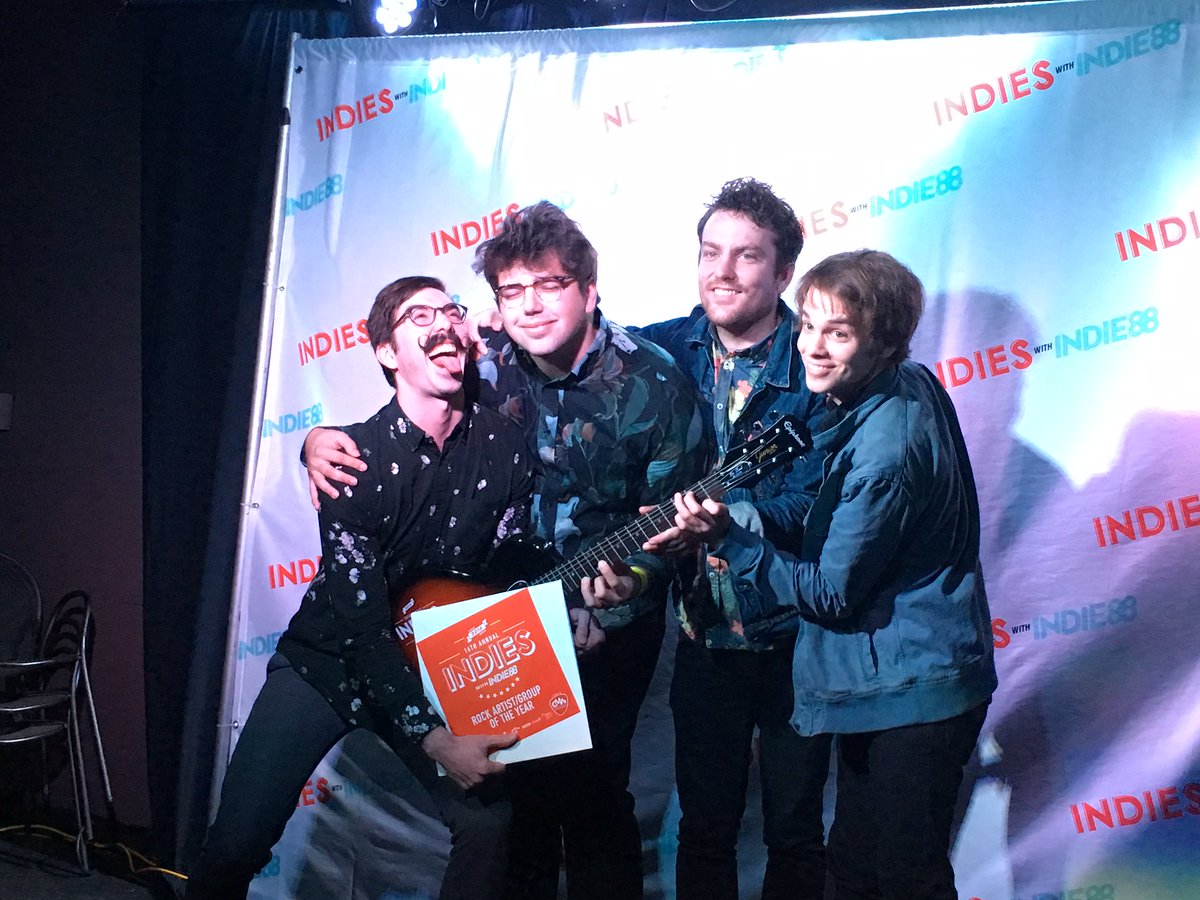 .<a href="/TheElwins/">The Elwins</a> are all smiles after their #IndiesWithIndie88 - Rock Artist/Group of the Year win! Congrats!