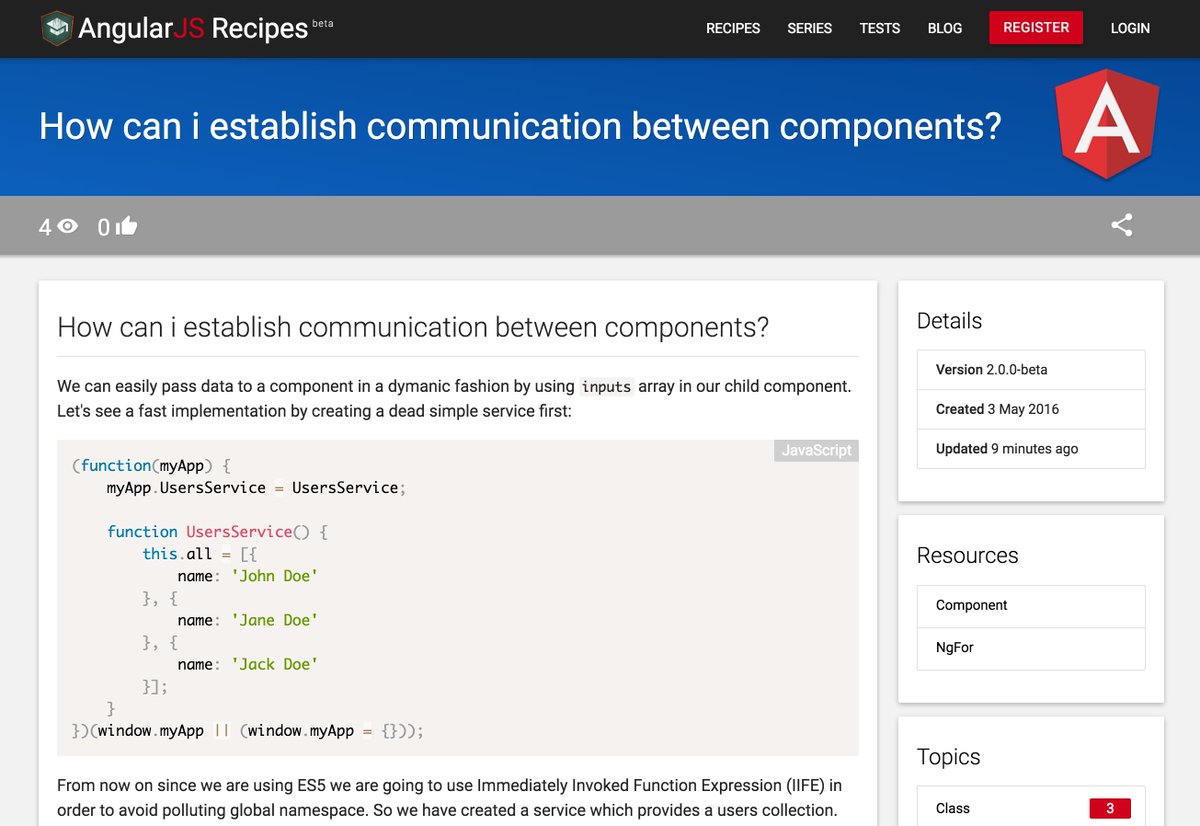 angular_recipes's tweet image. Establish communication between components in #angular2 using ES5 goo.gl/l5o6s6