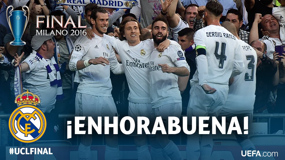 ¡Enhorabuena <a href="/realmadrid/">Real Madrid C.F.</a>! 

Os vemos en la #UCLfinal de Milán... #UCL 👏👏👏