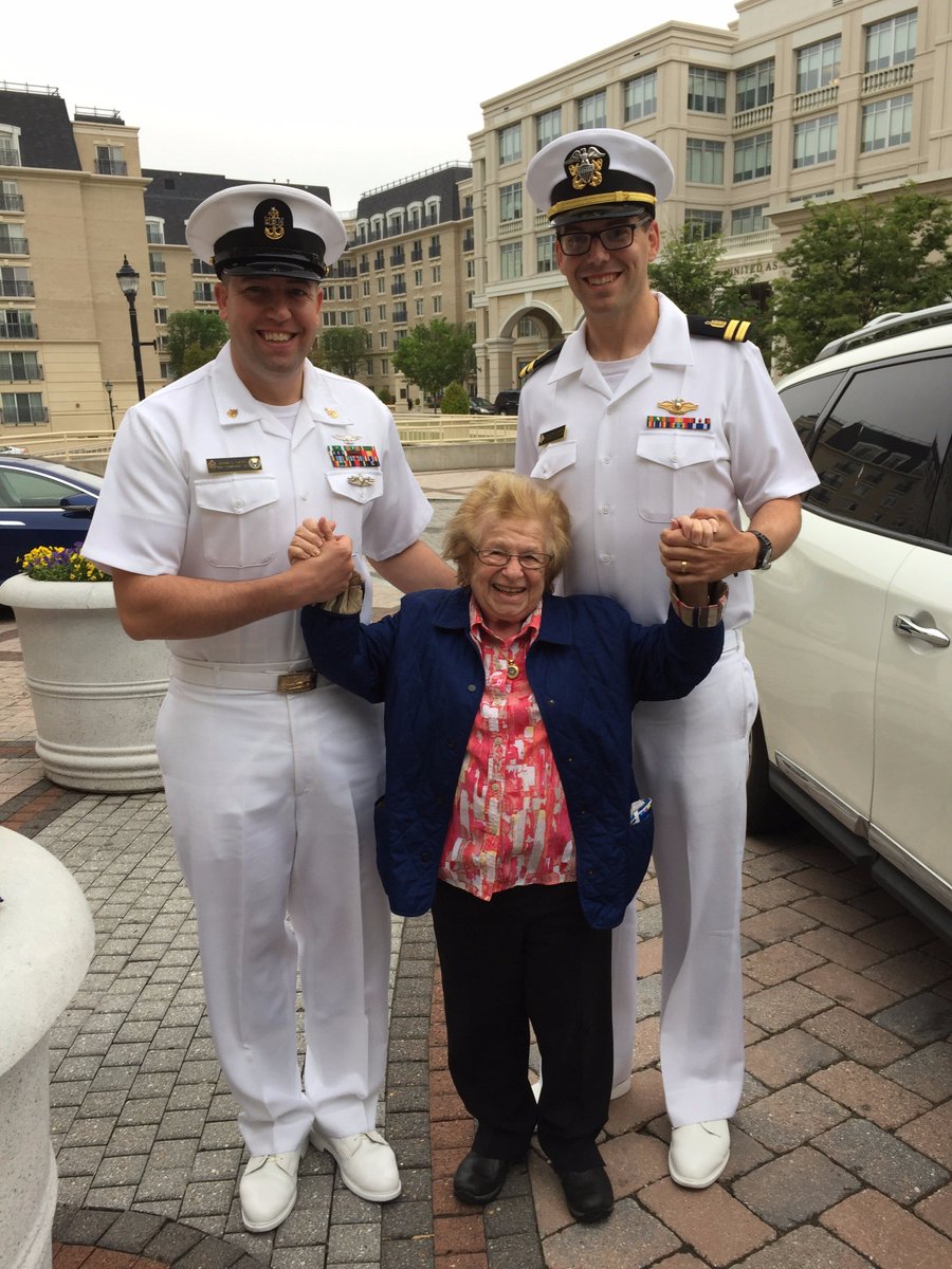 AskDrRuth's tweet photo. Here I am at gates of US Naval Academy with Rabbi Warren &amp; Sr. Chief Gates. Anchors aweigh! https://t.co/Erkr4jcfBa