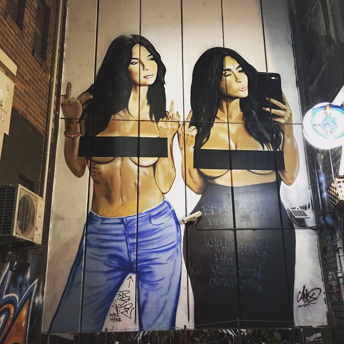 Giving it all the big 🖕#graffiti #KimKardashian #EmilyRatajkowski #Melbourne #melbournestreetart #nude #selfie #yes
