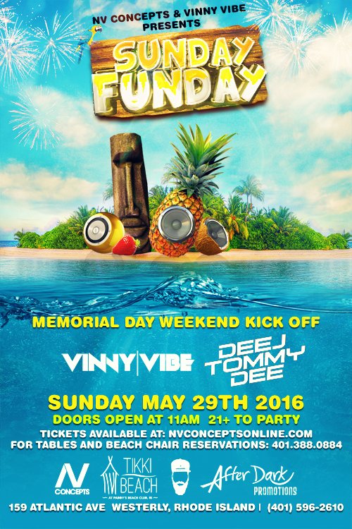 NVConcepts's tweet photo. JUST ANNOUNCED:

Sunday Funday returns to @tikkibeachri at @PaddysBeach MDW on May 29

Tix: https://t.co/w9uW2Kd02B https://t.co/P8muMp9NQv