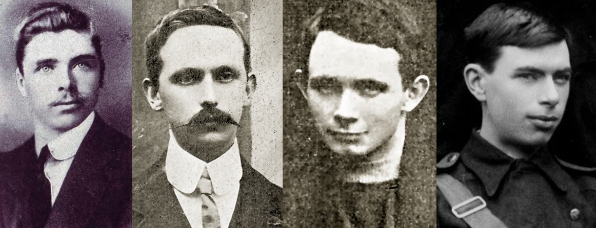 1916Live's tweet photo. Michael Mallin, Éamonn Ceannt, Conn Colbert, and Seán Heuston are executed by firing squad in Kilmainham Gaol https://t.co/80DxFIstcH