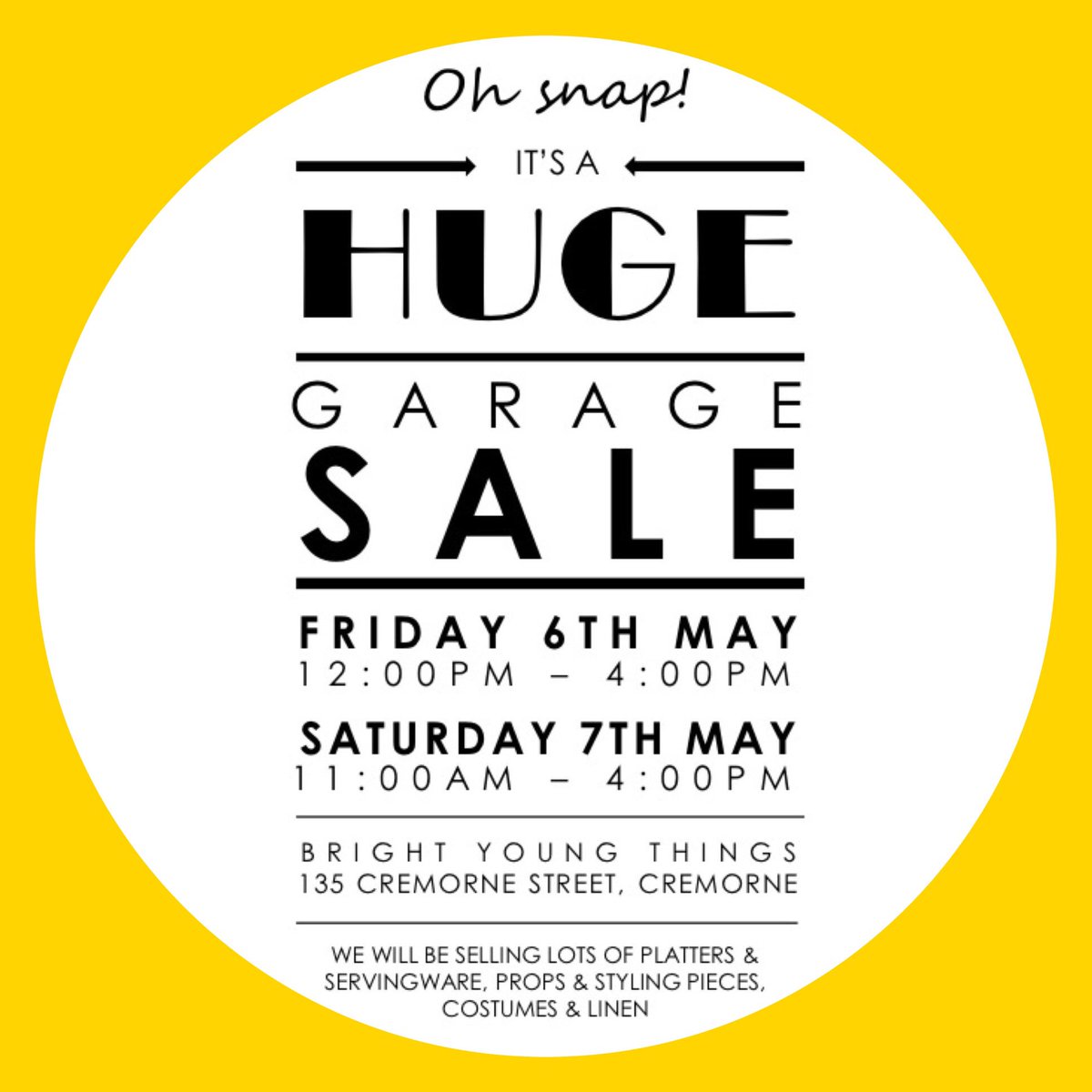 Giant garage sale #Melbourne friends! #brightyoungthings
