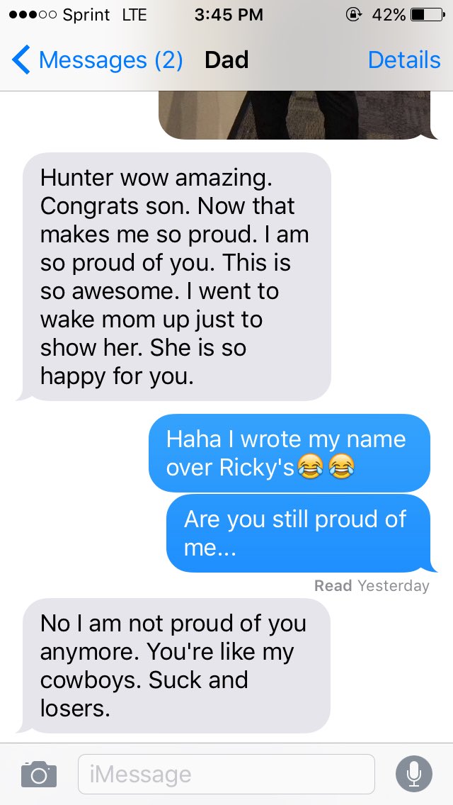 MilerHawkins's tweet photo. My dad isn't proud of me... I wonder why? https://t.co/pv3H9pukA8