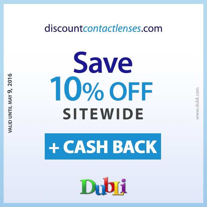 Discount Contact Lenses (US) - Save 10% off Sitewide. Valid Until May 9, 2016. #cashback  #coupons #discount
