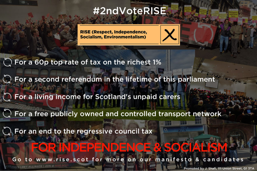 RISE_Scotland's tweet photo. #2ndVoteRISE for pro independence & socialist candidates in all 8 regions. #SP16 https://t.co/kO62M9qznz