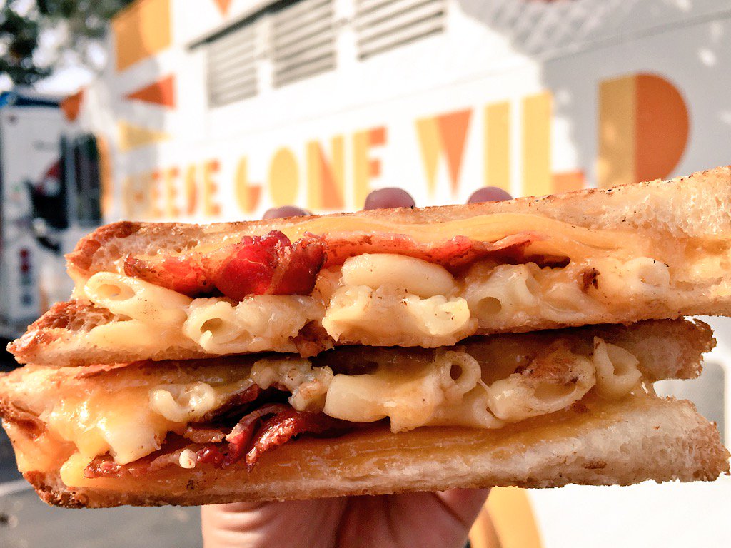 Bacon, mac, &amp; cheese, oh my! Pick up this grilled cheese sandwich today from <a href="/CheeseGoneWild/">Cheese Gone Wild</a>! OtG: Menlo Park, 5-9p!