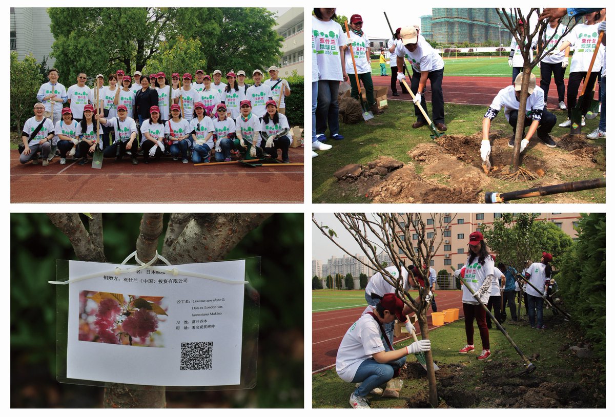 ASHvolunteers's tweet photo. In Shanghai, 30 volunteers partnered w/the Pujiang Wenxin Primary School to plant 10 cherry trees. #EarthDay2016 https://t.co/Um0CQRXofW