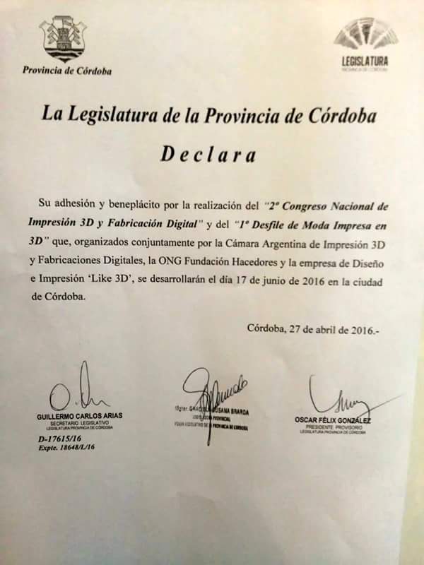 camar3de's tweet image. Gracias @LegislaturaCBA y @GracielaBrarda p el Beneplácito y Adhesión Institucional al #Congreso3D y Desfile #moda3D