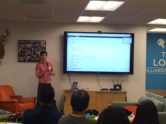 Snowflake's tweet image. Joseph Bates discussing how @sharethrough uses Snowflake at our meetup. #ElasticDW