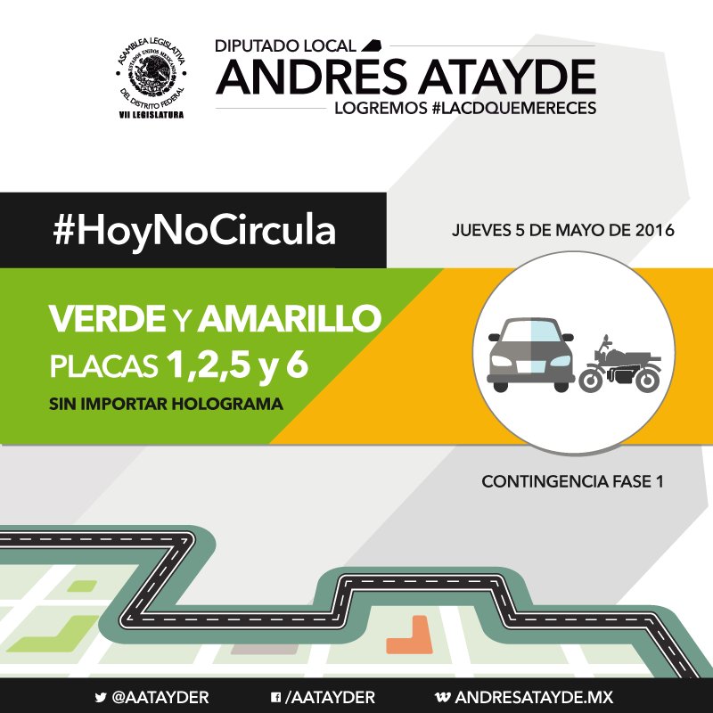 AAtaydeR's tweet photo. ¡No se olviden! En el doble #HoyNoCircula no importa el holograma y también aplica para motos. Mañana continúa. https://t.co/d8ervAnflb