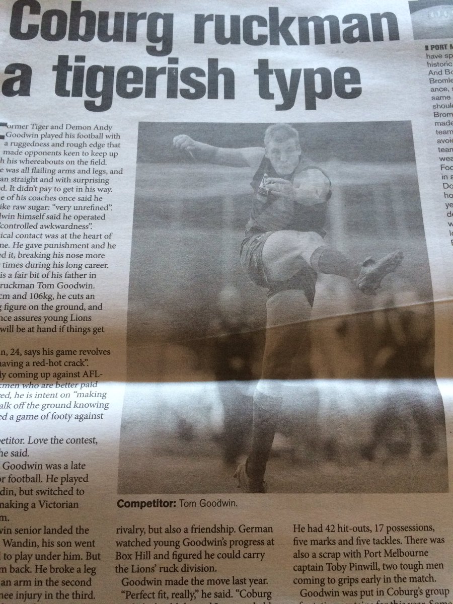 Good to talk to <a href="/CoburgFC/">Coburg Football Club</a> ruckman Tom Goodwin, son of Andy, but making his own name in the game. He's a ripper.