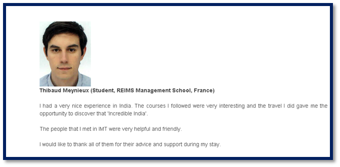 IMTGhaziabad's tweet photo. #StudentsExchangeProgram: Thibaud Meynieux (Student, REIMS Management School, France) https://t.co/5L6hbshanN