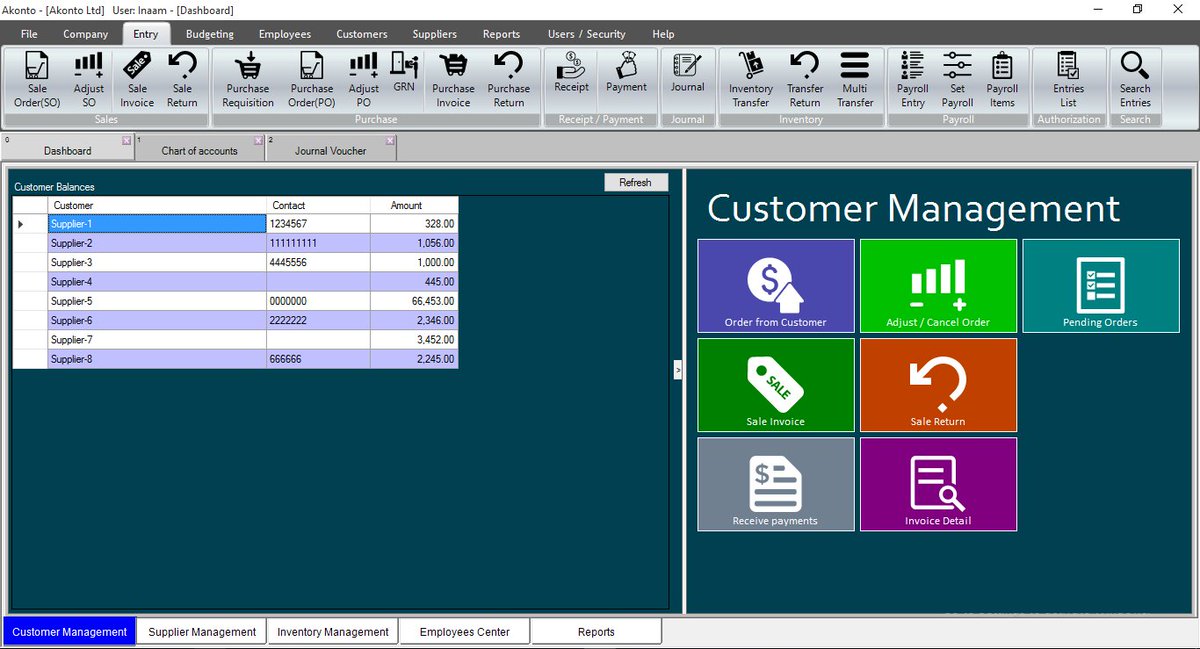 Front Page or you can say Dashboard of Akonto Accounting Software