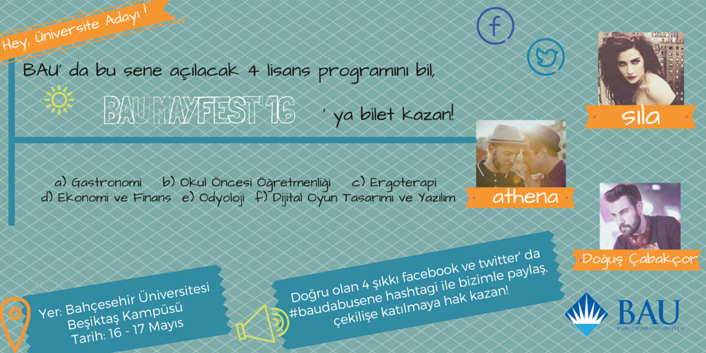 adayBAU's tweet photo. 6 şık arasında doğru olan 4 cevabı bil #baudabusene hashtagi ile paylaş, BAU MAYFEST'16 ya katılma şansını yakala! https://t.co/DajKzgwTlj