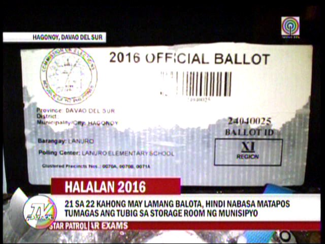 TVPatrol's tweet photo. #TVPatrol 21 sa 22 kahon ng balota, hindi nabasa sa tumagas ang tubig sa storage room  #Halalan2016 | Maira Wallis https://t.co/AUo9JOyaXd