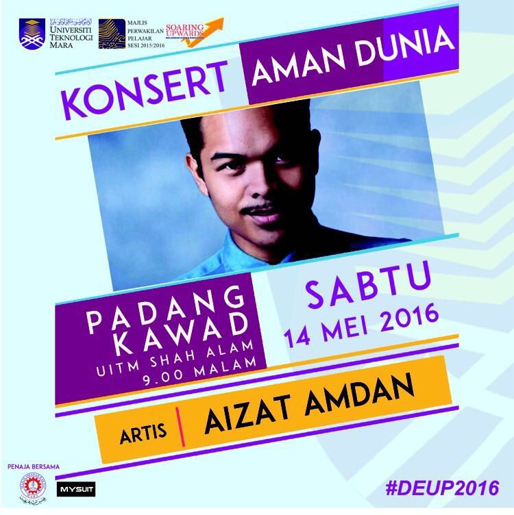 🎶Semua dijemput untuk hadir ke Konsert Aman Dunia yg akan berlangsung pada 14 Mei 2016, 9 malam.Set temu janji kita😉