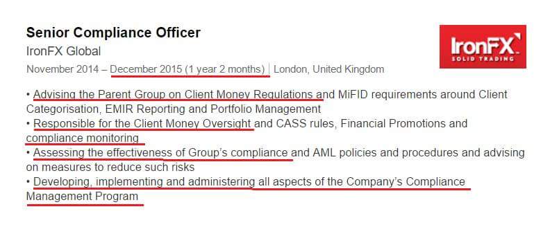 ironfx_scam's tweet photo. Senior Compliance Officer responsible for client money oversight leaves #IronFX aka #8Safe https://t.co/nD2PPWbcY0