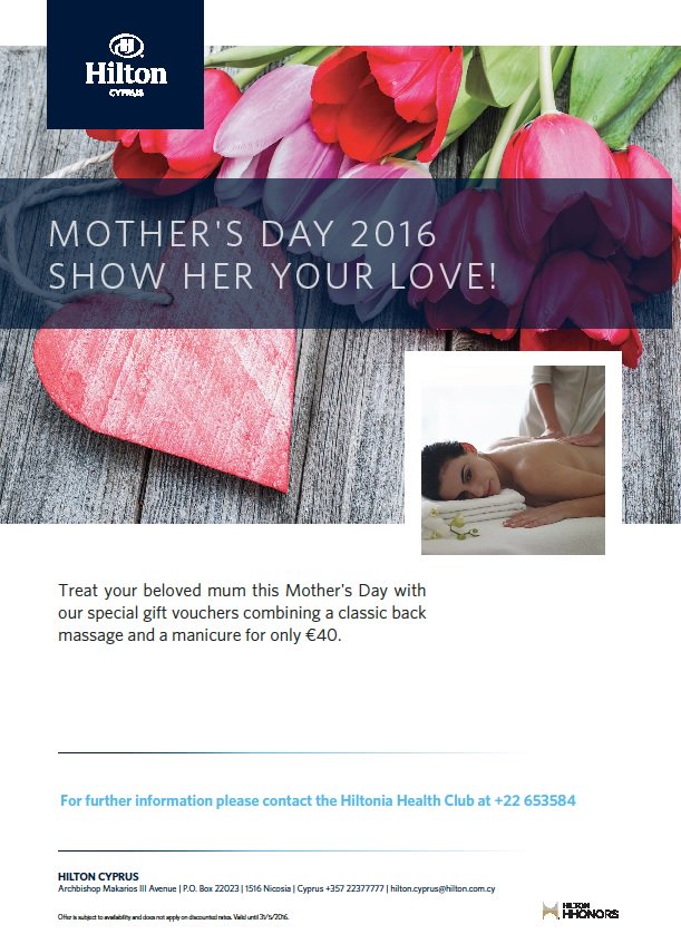 HiltoniaClub's tweet photo. Treat your mum this #MothersDay with our special #gift vouchers for a classic back #massage and a #manicure only €40 https://t.co/8NZNECdRcw