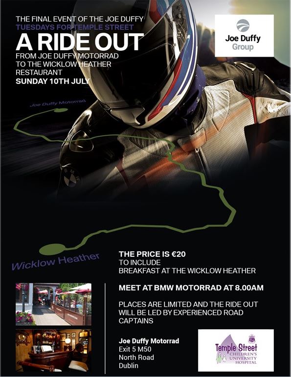 Sign Up today for our rideout to Wicklow in aid of Temple Street.10/7/16 only €20 to join. RSVP route66@joeduffy.ie