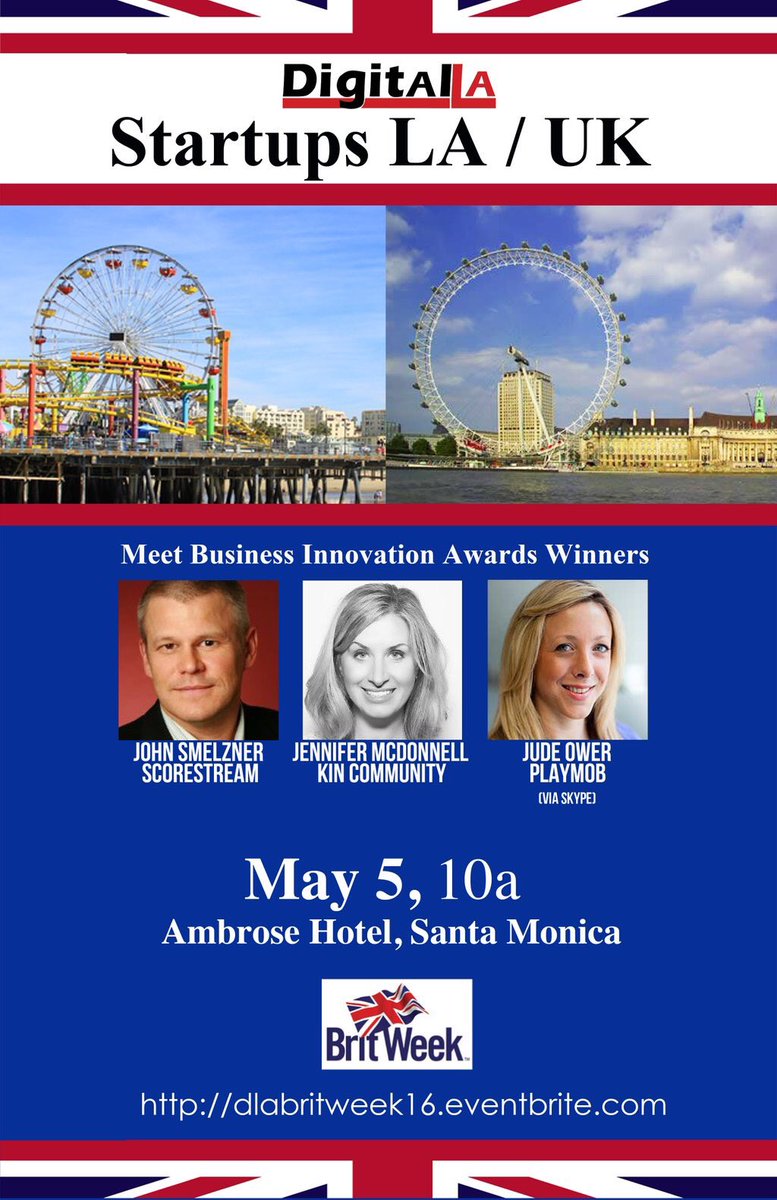 DigitalLA's tweet photo. Today: Meet #BritWeek2016 Award winners @scorestream @playmob @kincommunity at our panel 5/5 https://t.co/wjvLcvYXF7 https://t.co/mlaguPWemO