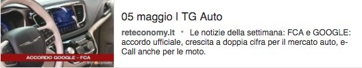 IlariaBrugnotti's tweet photo. Nuova puntata #TGAUTO #Google #Fca ACCORDO STORICO https://t.co/YU28kmMCwu