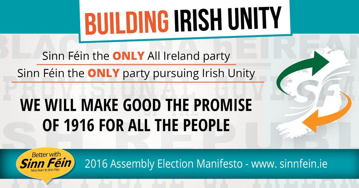 sinnfeinireland's tweet photo. Sinn Féin making Irish unity a reality-Join us by voting Sinn Féin today #BetterwithSF https://t.co/jbTsK5htHo