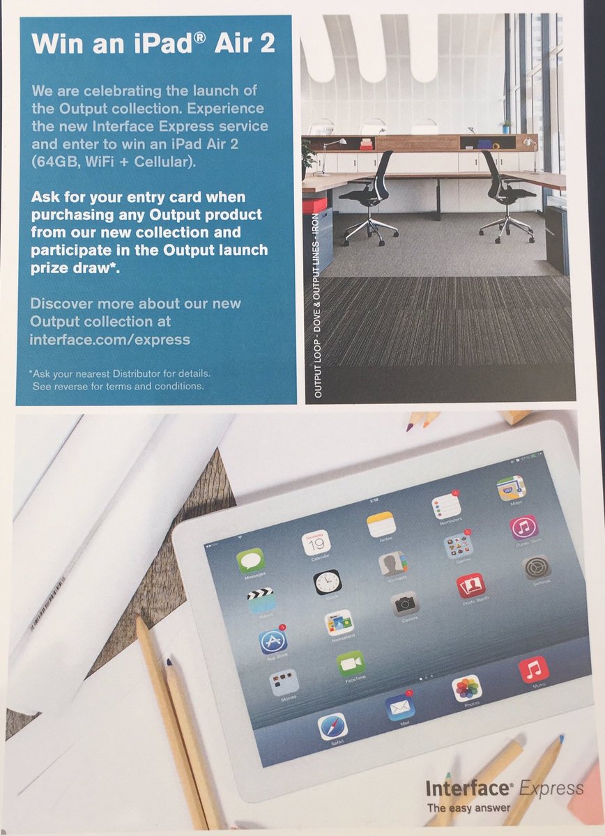lisamacjfloors's tweet photo. #interface #roadshow #iPadcompetition come to Garrard Waters, Nothampton to enter! See our new output collection! https://t.co/6GzMkruvAu