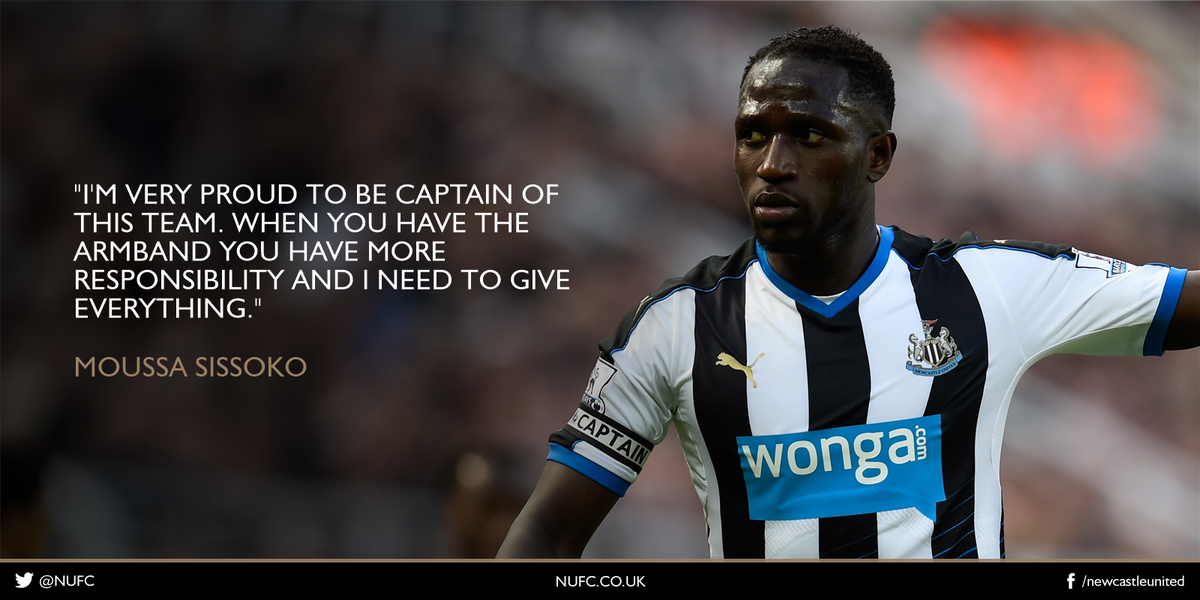 NUFC's tweet photo. STAND-IN SKIPPER: @MoussaSissoko is relishing the responsibility of captaining #NUFC. https://t.co/UzuwJ6Ndc8 https://t.co/OhILH4TWud