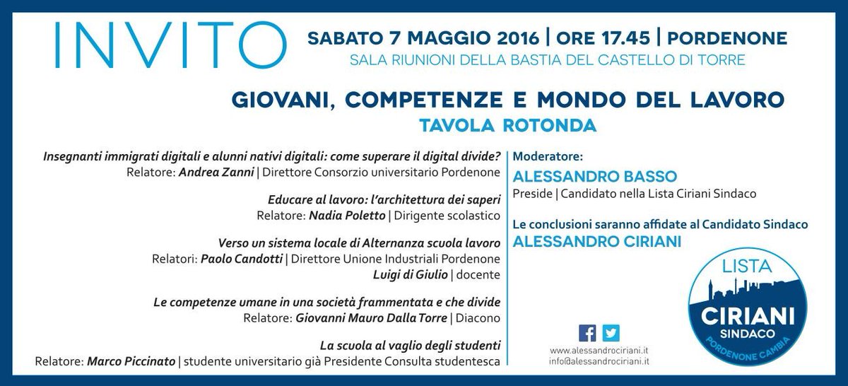 7/5/2016 incontro scuola/lavoro #PordenonePuò dare un futuro ai giovani #ListaCirianiSindaco bit.ly/1TLbWkk