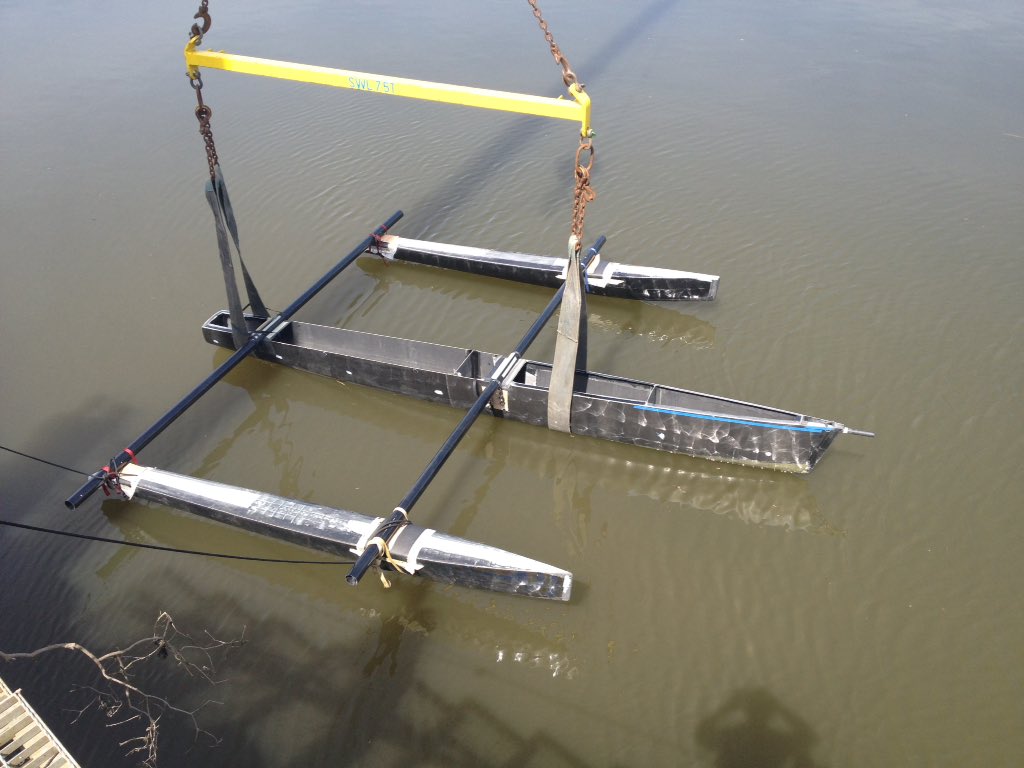 SurveyorMarine's tweet image. Big day going afloat for the first time to check centre of buoyancy positions. #fastsailing #trimaran