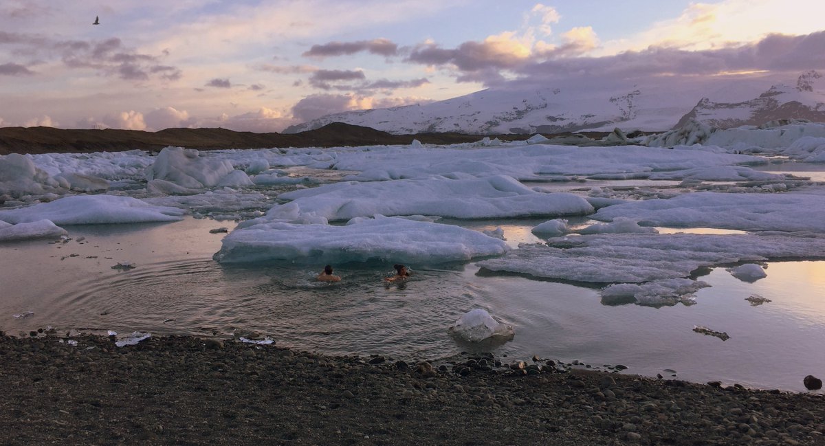 Freezing sunset dip. It lasted 13.5 seconds. #Jökulsárlón #Iceland