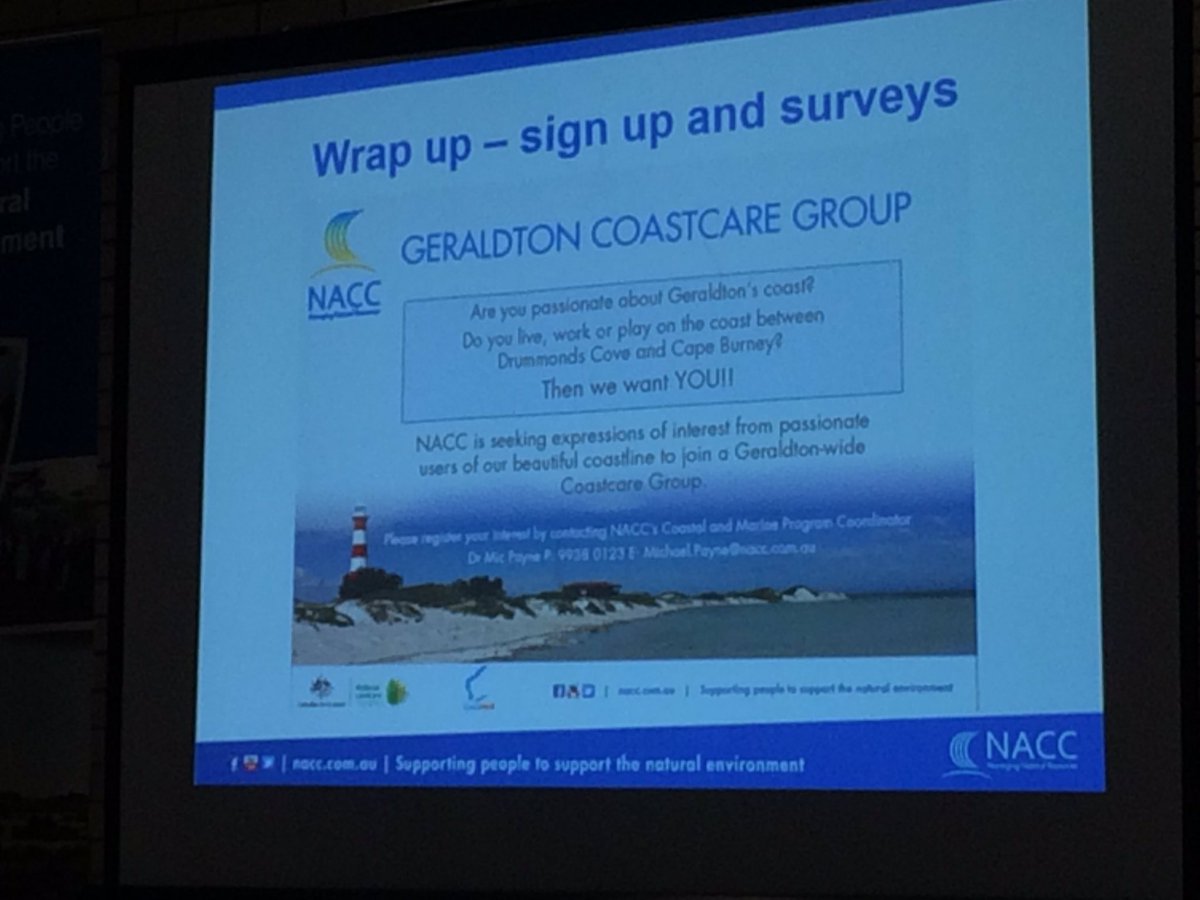 NACC_NRM's tweet photo. Do you want a #Geraldton wide Coastcare group? If yes contact @micpayne2 and @Vanessa_NACC #CAPForum https://t.co/f8N0LHAglH