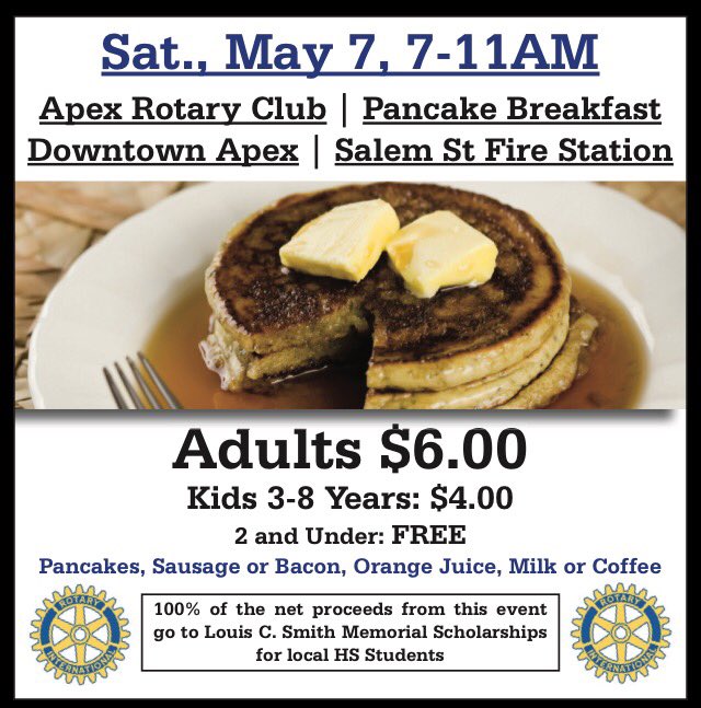 ApexRotaryClub's tweet photo. 2 days until pancake breakfast. https://t.co/ybdWaOfv2S