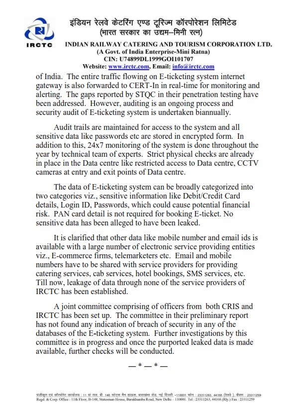 PRO-IRCTC (@irctcpro) on Twitter photo .<a href="/IrctcPro/">PRO-IRCTC</a> Press Brief on the alleged data leakage #IRCTC .<a href="/IrctcPro/">PRO-IRCTC</a> Press Brief on the alleged data leakage #IRCTC