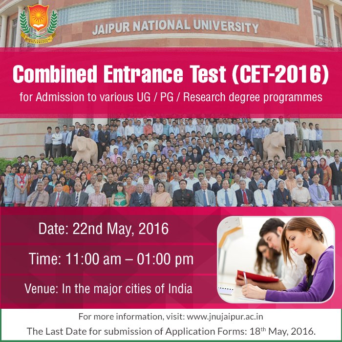 JAIPURJNU's tweet image. jnujaipur.ac.in
#CET #CommonEntranceTest #UG #PG #AdmissionsOpen #Jaipur #Rajasthan #AcchiZidd