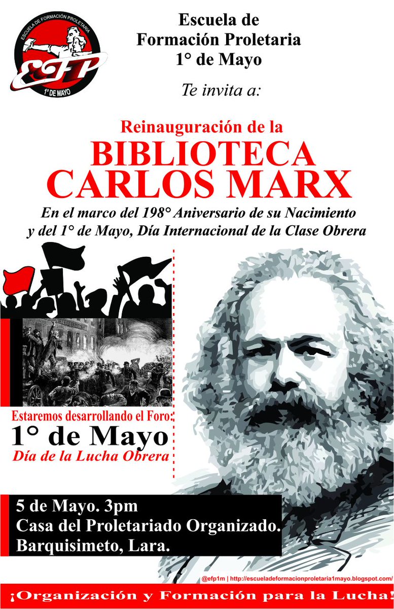 efp1m's tweet photo. Hoy conmemoramos el 198° Natalicio de Marx reinaugurando nuestra biblioteca proletaria en la CPO de Barquisimeto... https://t.co/drpCQqEMVl