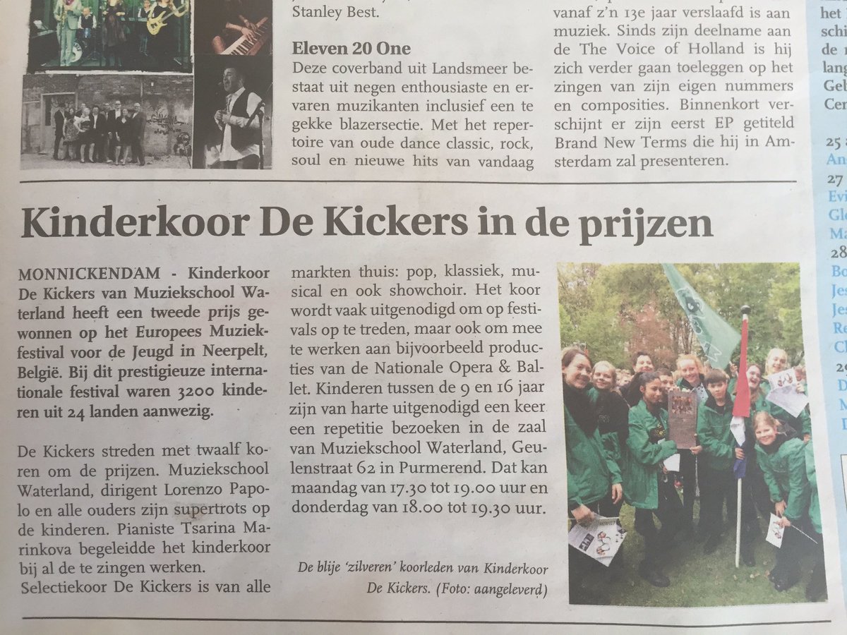 deKickers's tweet image. Leuk artikel in Nieuwsblad van #purmerend over de prestatie van de Kickers bij het @emjfestival