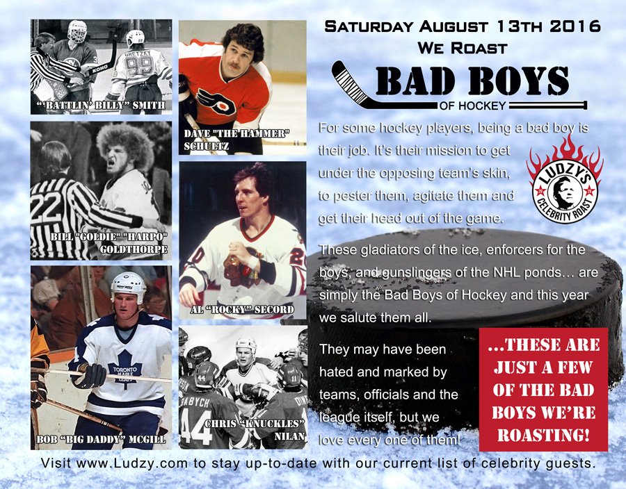 Get tickets for 2016 Roast of Hockey Bad Boys @sccniagara in support of <a href="/HotelDieuShaver/">Hotel Dieu Shaver</a> ludzy.com/Event-Details/…