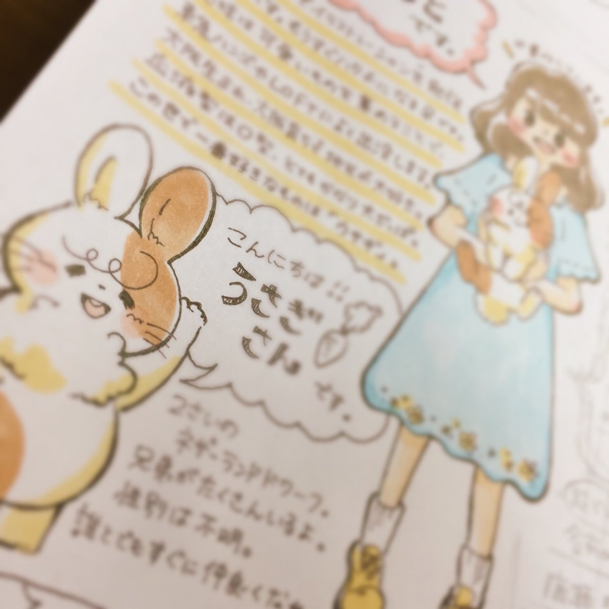 ずっとやってみたかった、ネットプリント用のフリぺを描き始めた~。
第一号のテーマは 私(と ウサギさん)の自己紹介&いつも持ち歩いているお気に入りの物たちの紹介! の予定です!!(長い)