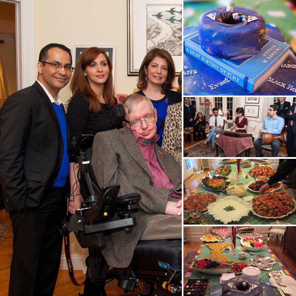 khademh's tweet photo. Some other pics of our dinner with Stephen Hawking! Check out the black hole cake! https://t.co/TUFAcQmLK0