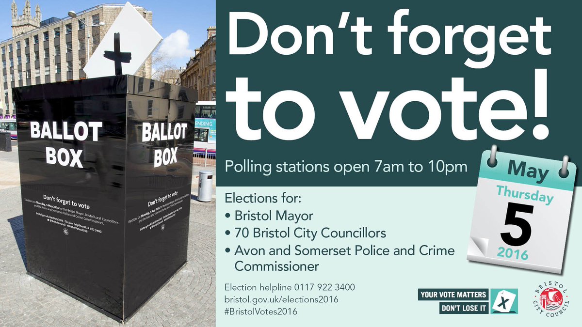 You don’t need to have your polling card with you to vote today – you can have your say without it #BristolVotes2016