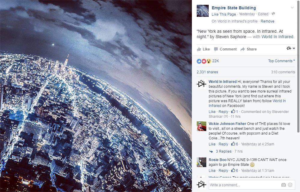WorldInInfrared's tweet image. Did anyone else notice the @empirestatebldg's Facebook profile picture was a certain shade of infrared in the last …