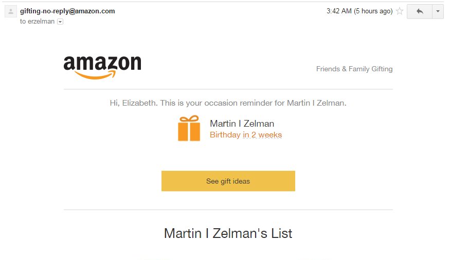 LizZelman's tweet photo. Now this is the kind of #personalization I like to see. Kudos @amazon for reminding me that my dad has a wishlist! https://t.co/SJkMnk9Yb3
