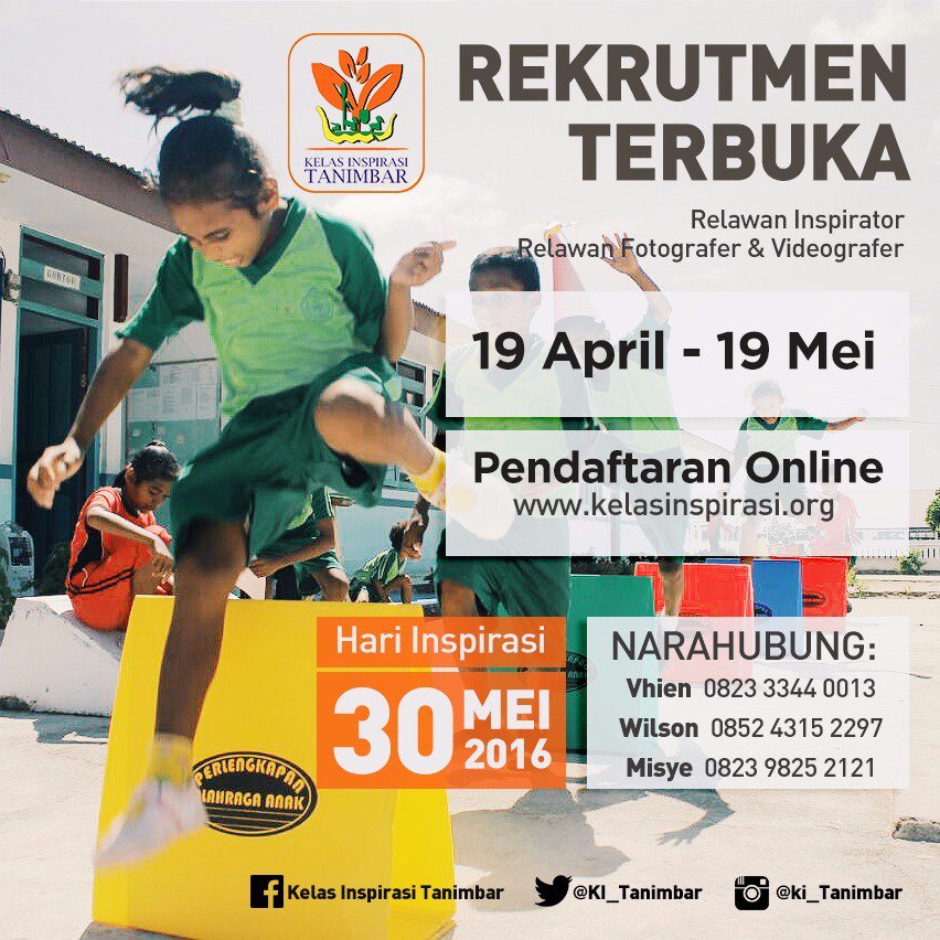 Yuk daftarkan diri sekarang, iuran cuti sehari untuk pendidikan, karena #KI_Tanimbar2 dimajukan menjadi 30 Mei 2016!