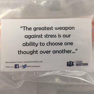 IWCC_SOS's tweet photo. The greatest weapon against stress is our ability to choose one thought over another. #PopBubble #finalsweek https://t.co/T6MLYJNiBr