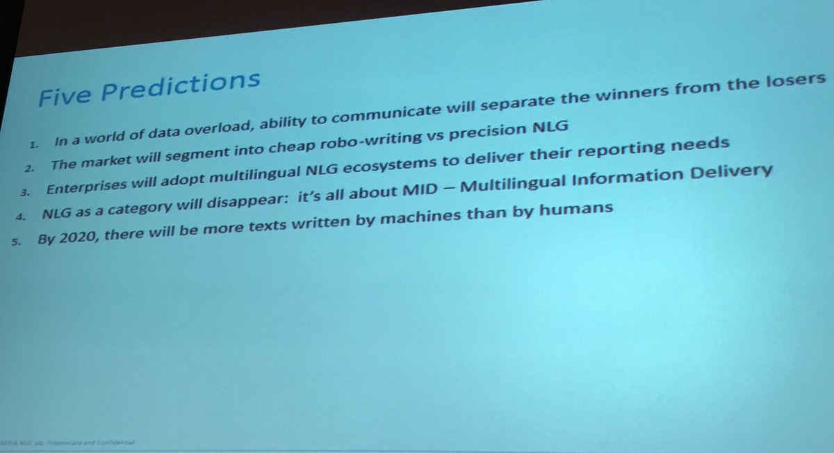 "By 2020, there will be more texts written by machines than humans" 5 data predictions by Robert Dale at #AISummit