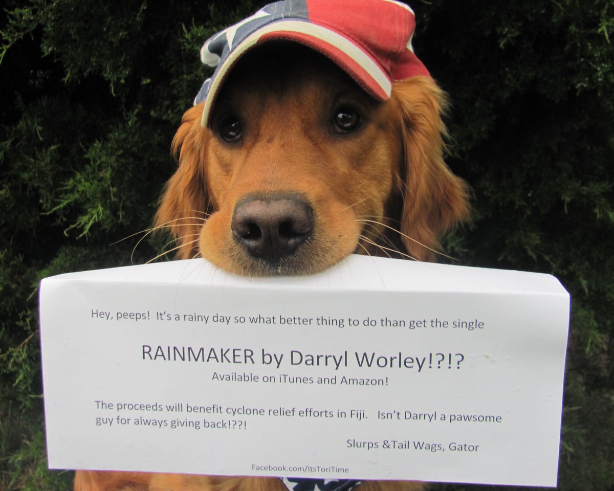 TherapyDogsRock's tweet photo. Another rainy day, another plug for "Rainmaker" by @DarrylWorley. #CountryMusic #GoodMusic #HelpFiji #PayItForward https://t.co/OCG2WC8MX4